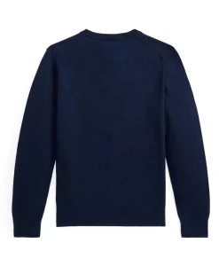 Maglia Polo Ralph Lauren blu in cotone girocollo con logo pony ricamato