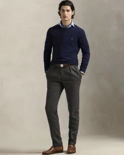 Maglia Polo Ralph Lauren blu in pura lana con scollo a giro e logo pony in tono ricamato sul petto