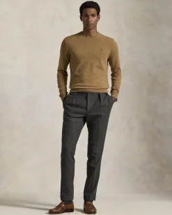 Maglia Polo Ralph Lauren cammello in pura lana con scollo a giro e logo pony in tono ricamato sul petto