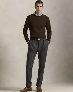 Maglia Polo Ralph Lauren marrone in pura lana con scollo a giro e logo pony in tono ricamato sul petto
