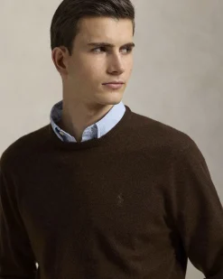 Maglia Polo Ralph Lauren marrone in pura lana con scollo a giro e logo pony in tono ricamato sul petto
