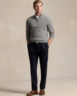 Maglia Polo Ralph Lauren grigia in pura lana con apertura a mezza zip e logo pony in tono sul petto