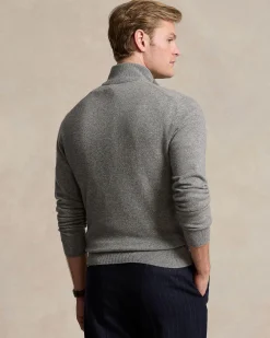 Maglia Polo Ralph Lauren grigia in pura lana con apertura a mezza zip e logo pony in tono sul petto