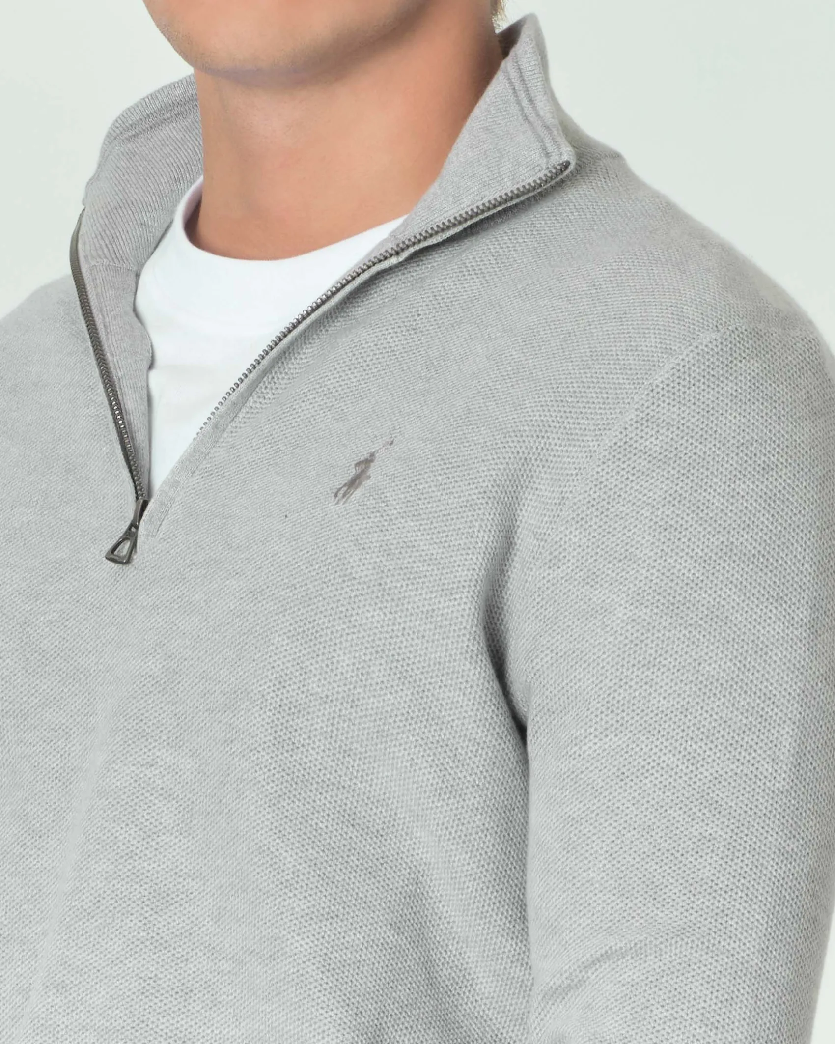Maglia Polo Ralph Lauren grigia in puro cotone a nido d'ape con apertura zip