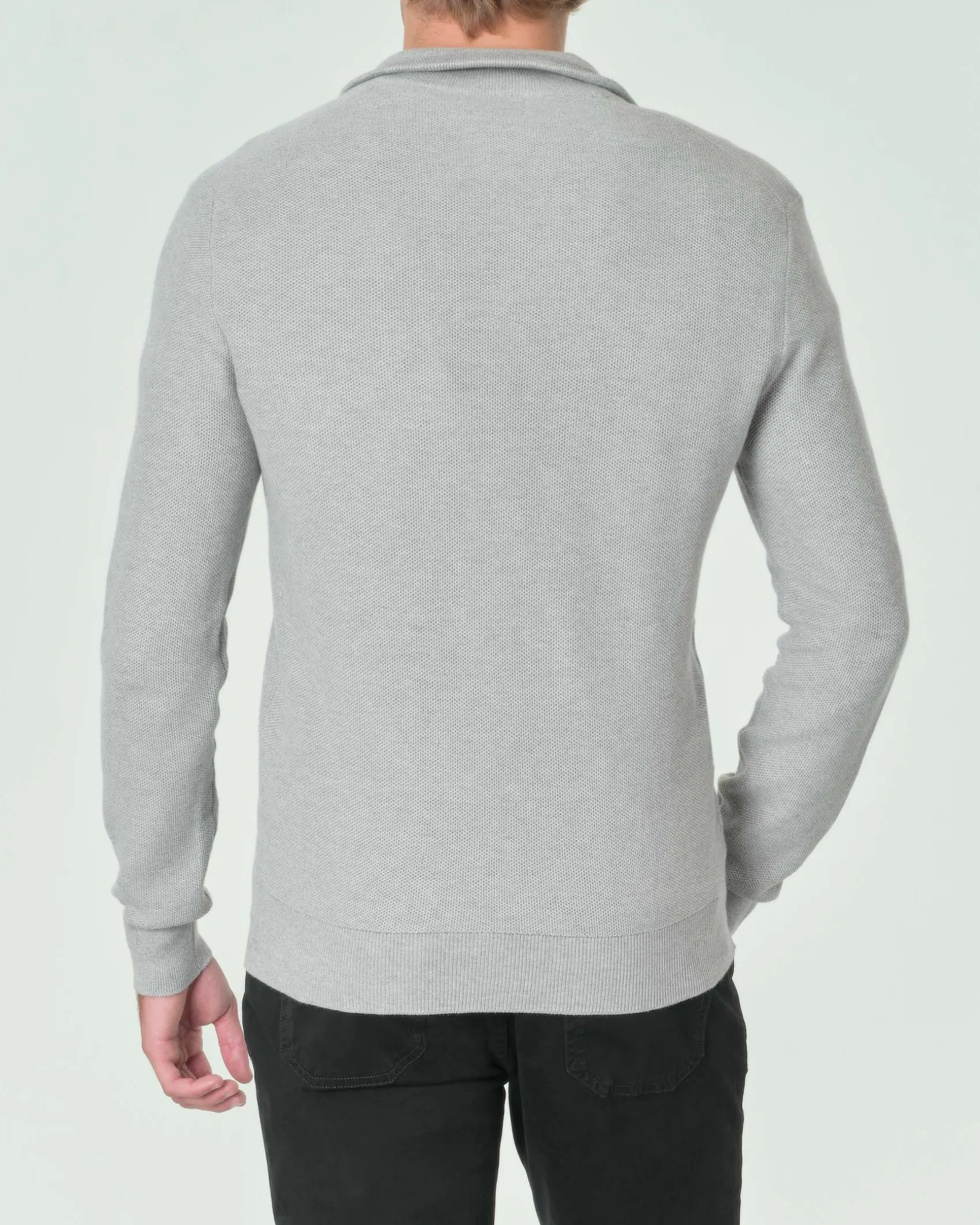 Maglia Polo Ralph Lauren grigia in puro cotone a nido d'ape con apertura zip