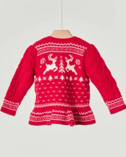 Maglia Ralph Lauren rossa in misto cotone e lana con fantasia norvegese e volants