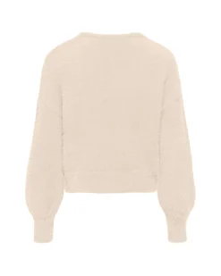 Maglia relaxed panna in punto pelliccia con maniche bishop