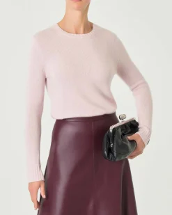 Maglia rosa girocollo in puro cashmere