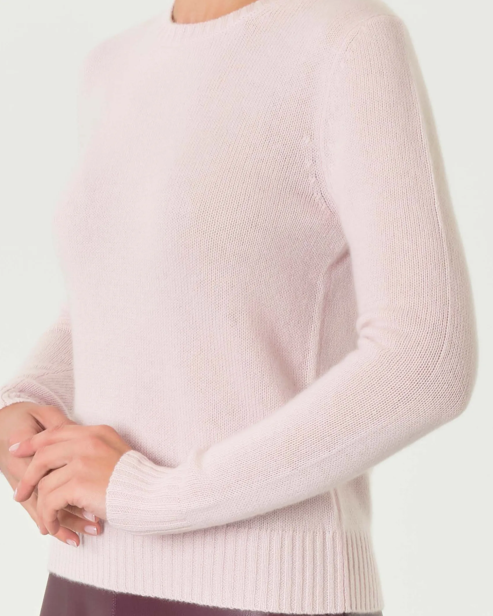 Maglia rosa girocollo in puro cashmere
