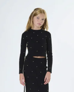 Maglia To be Too nera cropped a costine con strass