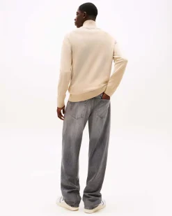 Maglia Tommy Jeans beige in puro cotone con apertura a mezza zip