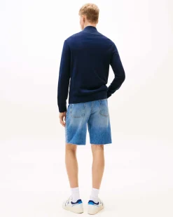 Maglia Tommy Jeans blu in puro cotone con apertura a mezza zip