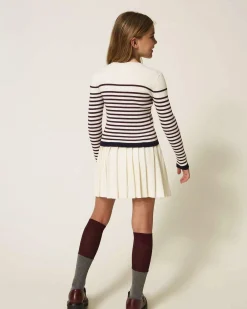 Maglia Twinset a righe avorio e bordeaux in misto viscosa