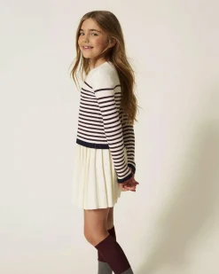 Maglia Twinset a righe avorio e bordeaux in misto viscosa