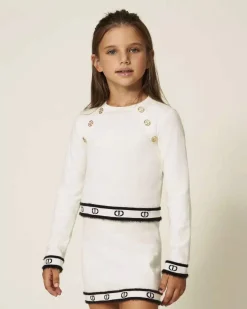 Maglia Twinset color avoio con bottoni monogram color oro