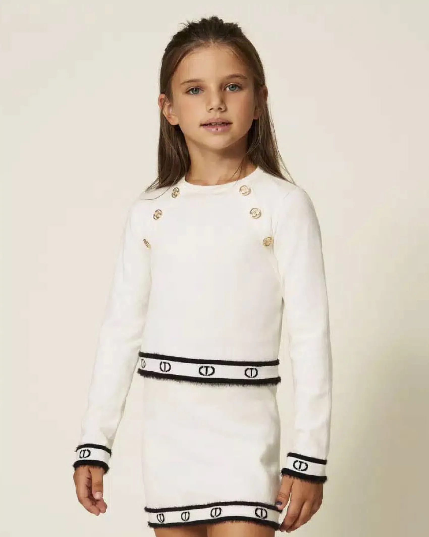 Maglia Twinset color avoio con bottoni monogram color oro