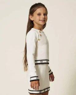 Maglia Twinset color avoio con bottoni monogram color oro