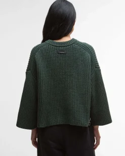 Maglia verde Barbour modello Lilian a coste in lana merino con spacchi laterali e chiusura a cernirea