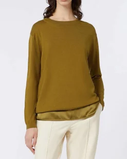 Maglia verde oliva in seta e cotone MM Max Mara con scollo a giro