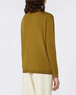 Maglia verde oliva in seta e cotone MM Max Mara con scollo a giro