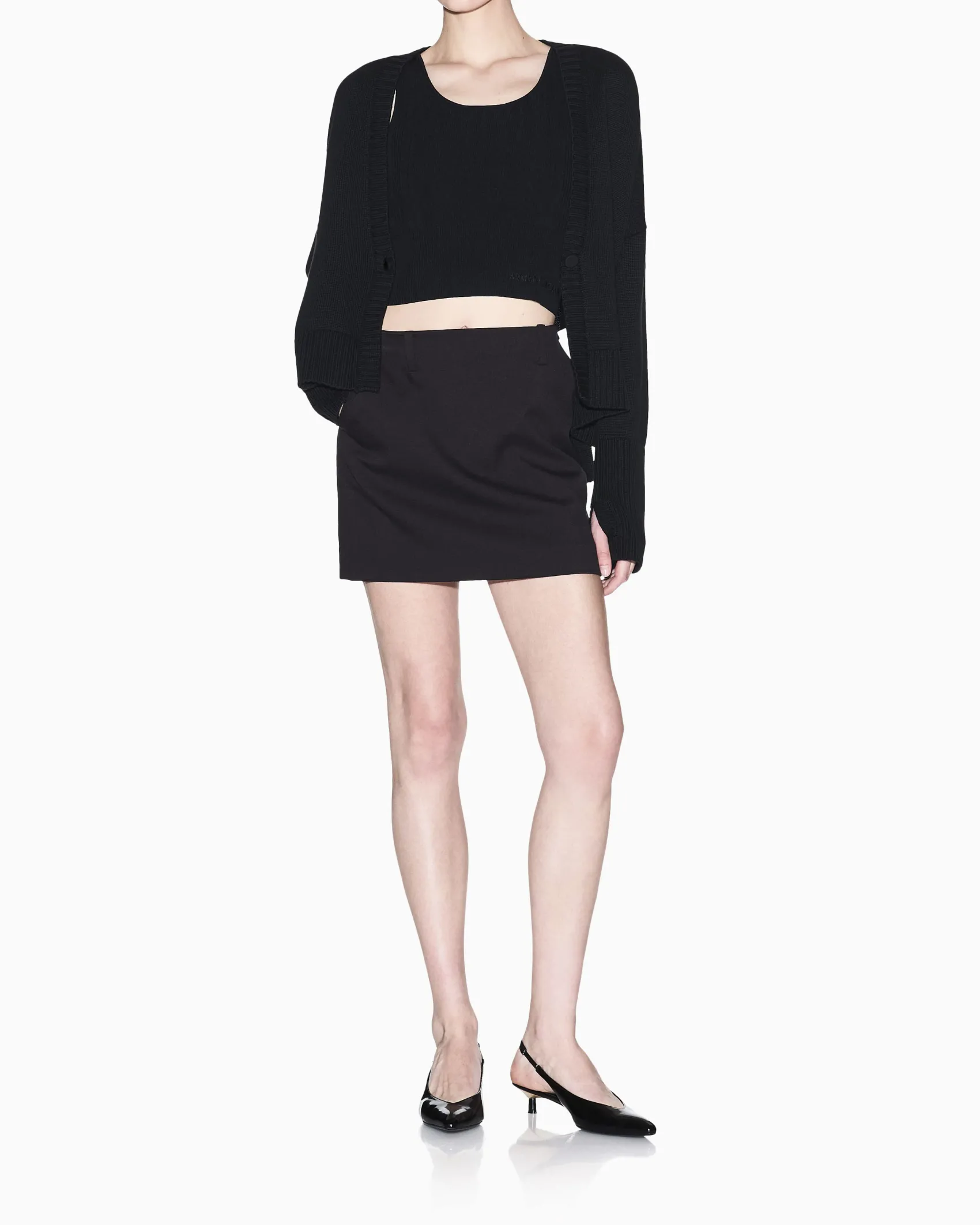 Maglieria Armani Exchange nera in cotone con dettagli in maglia a costine