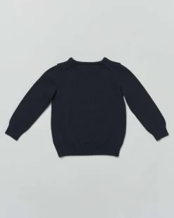 Maglioncino blu girocollo in pura lana merino a costine