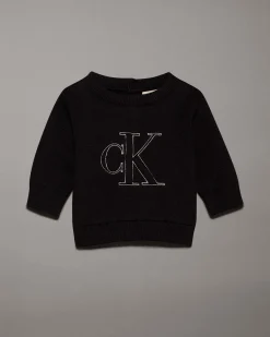 Maglioncino Calvin Klein nero in puro cotone con logo monogram bianco