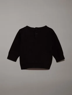 Maglioncino Calvin Klein nero in puro cotone con logo monogram bianco
