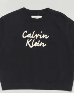 Maglioncino Calvin Klein nero in puro cotone con scritta logo bianca