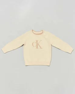 Maglioncino Calvin Klein avorio in cotone con logo monogram beige