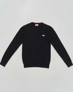 Maglioncino Diesel nero in maglia di misto viscosa e lana con mini logo