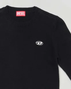Maglioncino Diesel nero in maglia di misto viscosa e lana con mini logo