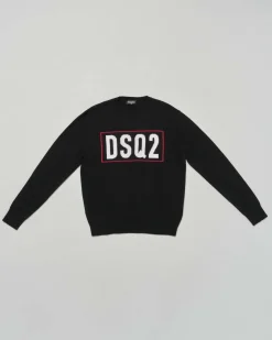 Maglioncino Dsquared2 nero in lana con scritta logo rossa e bianca
