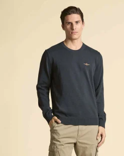 Maglioncino girocollo Aeronautica Militare blu in puro cotone
