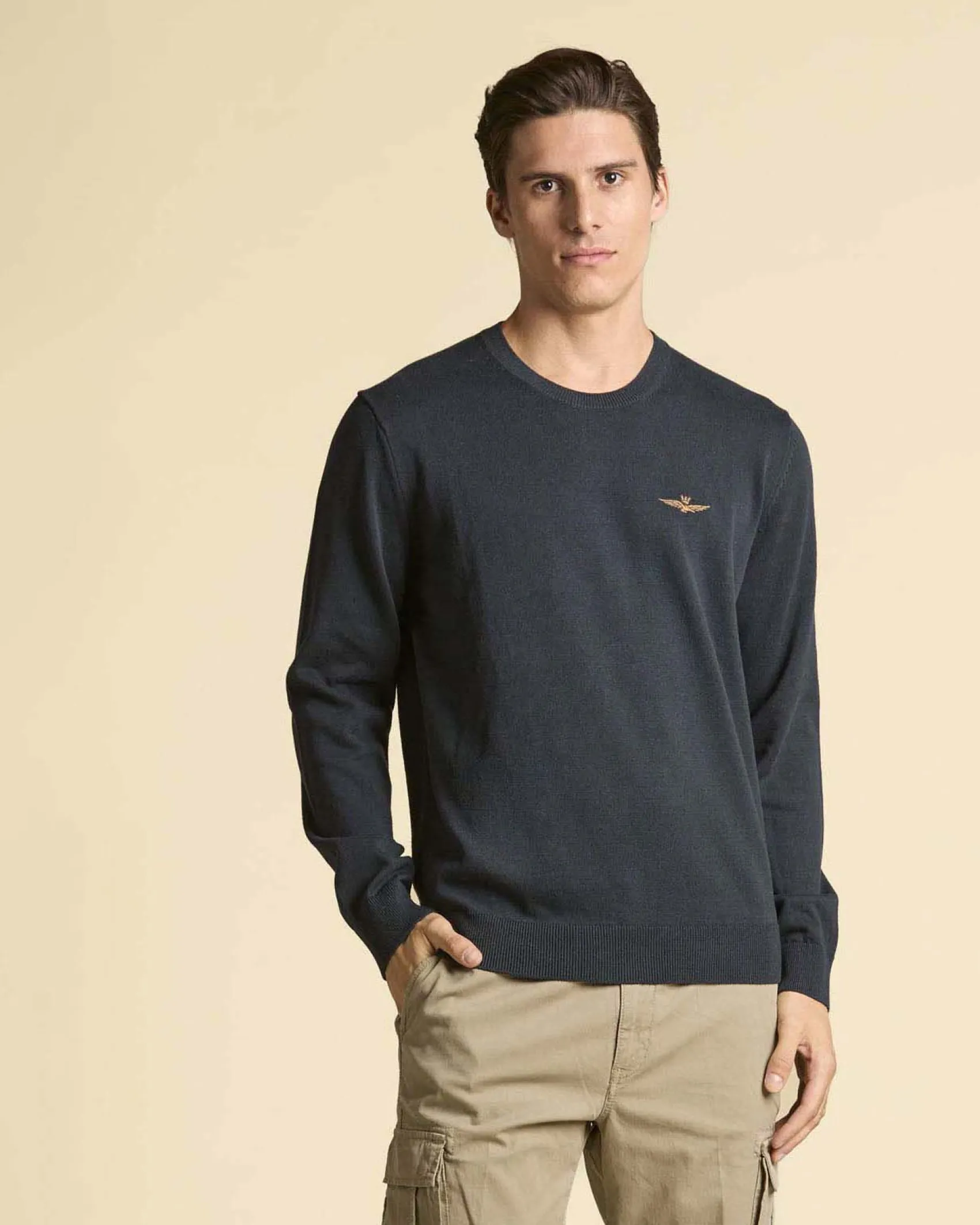 Maglioncino girocollo Aeronautica Militare blu in puro cotone