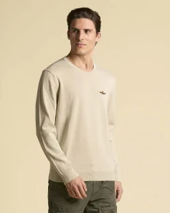 Maglioncino girocollo Aeronautica Militare beige in puro cotone