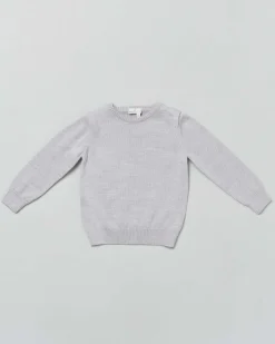 Maglioncino grigio girocollo in pura lana merino a costine
