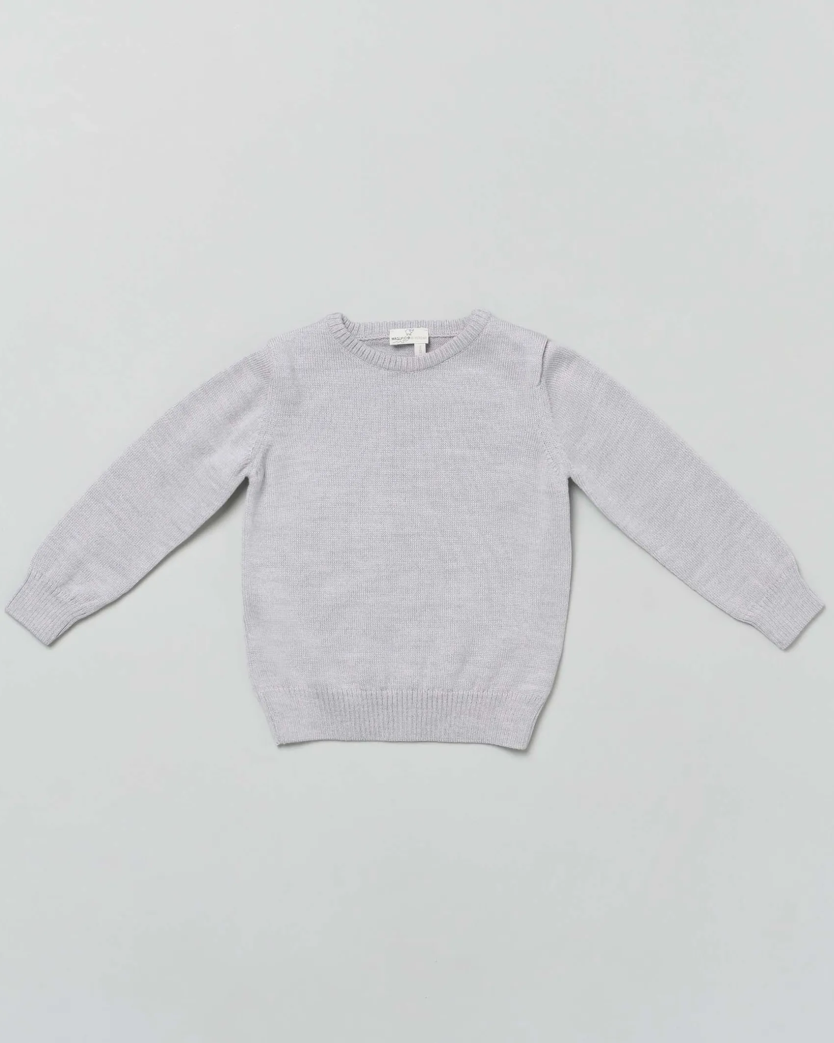 Maglioncino grigio girocollo in pura lana merino a costine