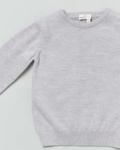 Maglioncino grigio girocollo in pura lana merino a costine