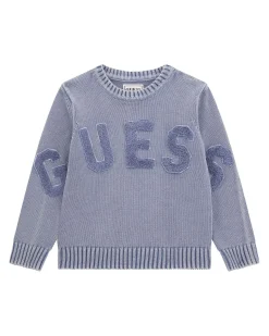 Maglioncino Guess azzurro delavé in puro cotone con maxi logo