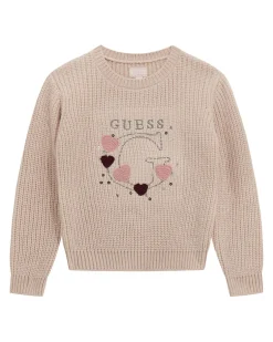 Maglioncino Guess rosa con logo e cuori