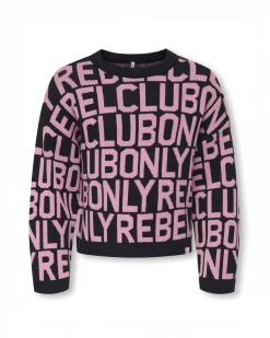 Maglioncino Kids Only blu e rosa con fantasia lettering jacquard