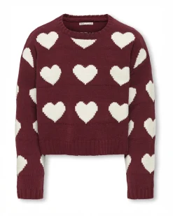 Maglioncino Kids Only bordeaux con cuori jaquard bianchi
