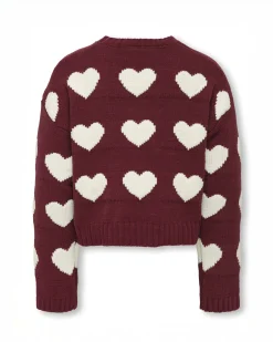 Maglioncino Kids Only bordeaux con cuori jaquard bianchi