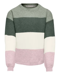 Maglioncino Kids Only color block verde e rosa costine