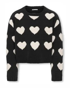 Maglioncino Kids Only nero con cuori jaquard bianchi