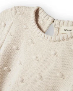 Maglioncino Lil'Atelier colo panna in puro cotone con lavorazione pois