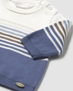 Maglioncino Mayoral in misto cotone azzurro celeste a righe multicolor