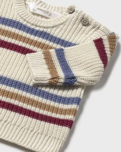 Maglioncino Mayoral in puro cotone tricot avorio e righe multicolor