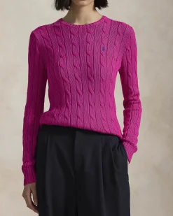 Maglioncino rosa bubble in cotone lavorazione a trecce con logo bluette ricamato sul petto